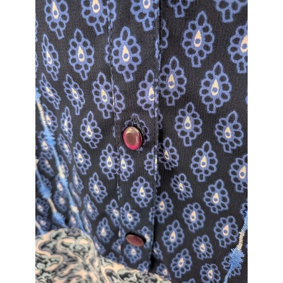 Ulla Popken Top Women's 16/18 Cottagecore Boho Blue Floral Pleats Button Tunic - Picture 5 of 11